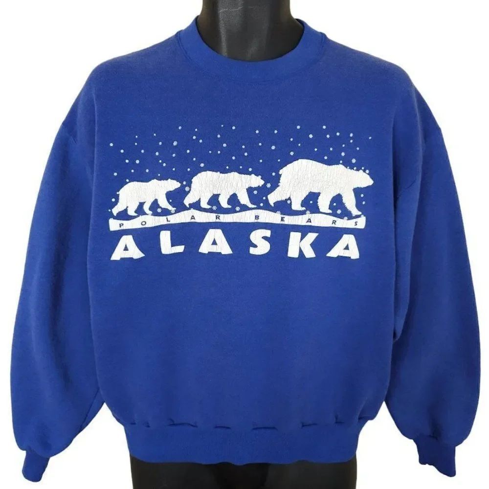 Alaska Polar Bears Sweatshirt Mens Size Medium Vintage 90s Animal Nature